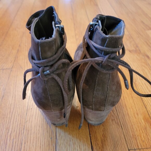 Sam Edelman 9 MILLARD Moss Green Suede Heeled Lace Up Booties Ankle Boots - Picture 7 of 10
